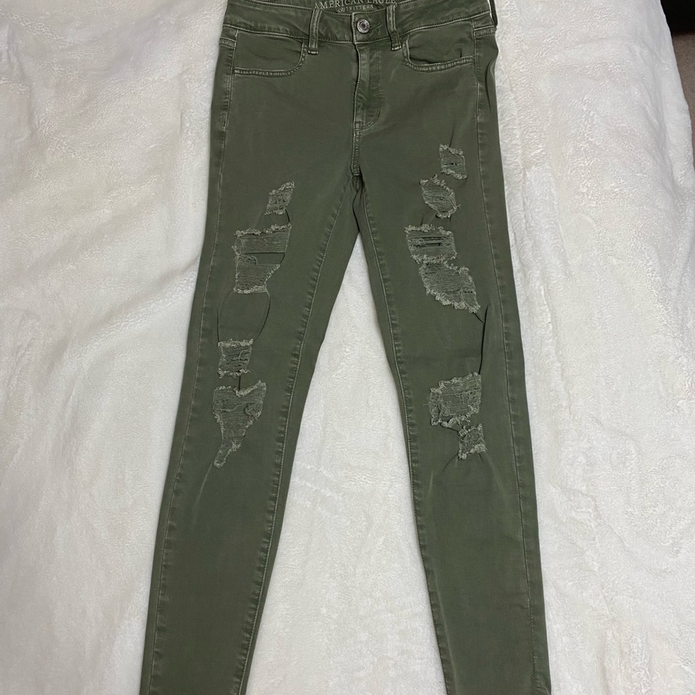 American Eagle, Olive green, ripped jeans